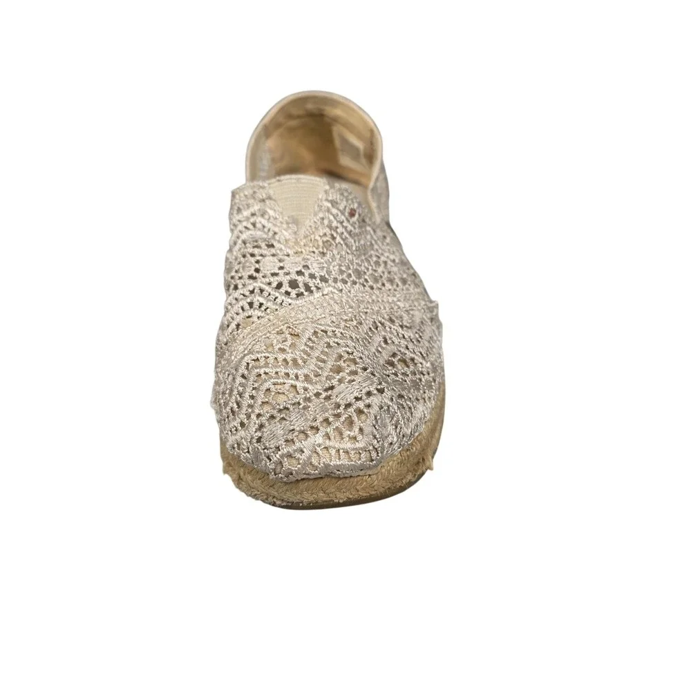 BOBS From Skechers Shoes Womens Size 7.5‎ Beige Crochet Espadrille Wedge Flat